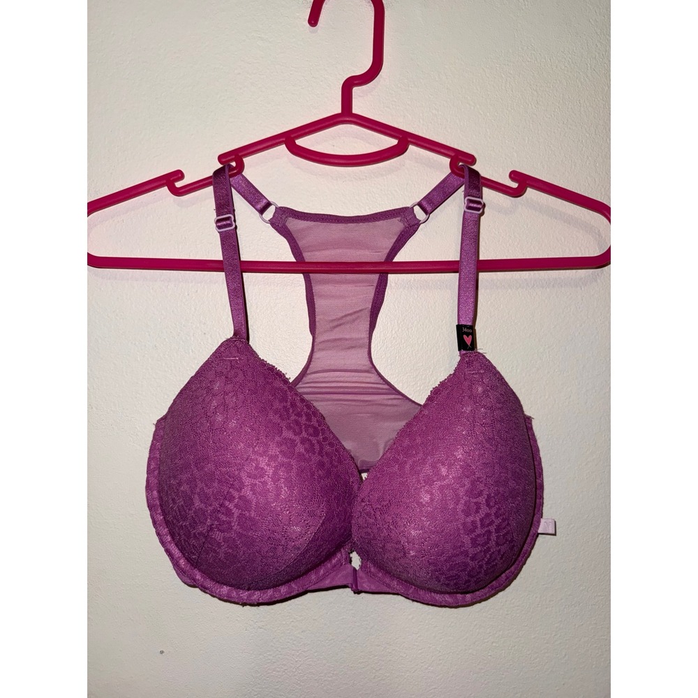 Victoria's Secret Racer Back‎ Mesh Push-Up Bra Leopard Magenta Size 34DD NWT